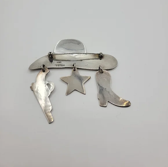 Vintage 925 Sterling Silver Taxco Mexico Large Western Cowboy Hat Pin Brooch - Picture 8 of 12